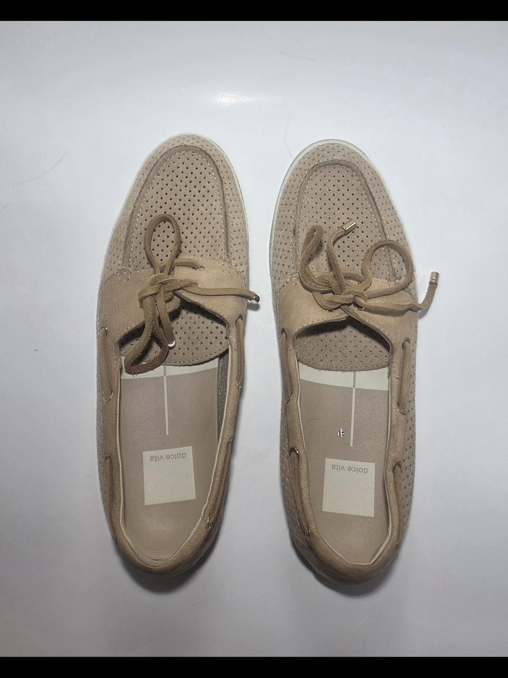 Dolce Vita Beige Suede Perforated Boat Shoes